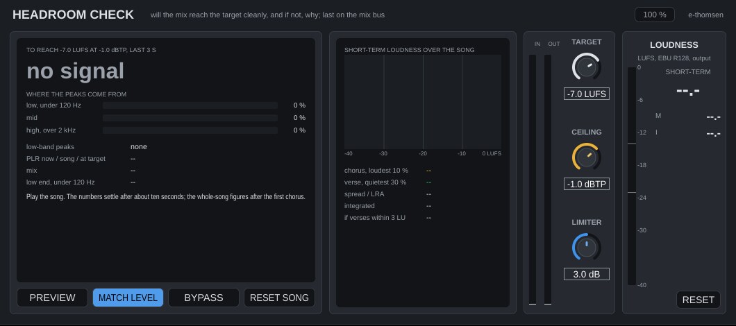 Headroom Check plugin window