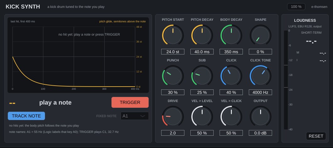 Kick Synth plugin window